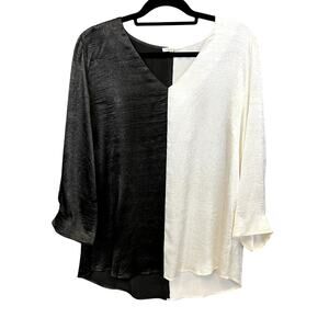 Jodifl Color Block Black + Ivory Dolman Sleeve Blouse Large